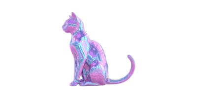 Holographic Cat Sculpture. Futuristic Art And Design Concept Isolated On Transparent Background png