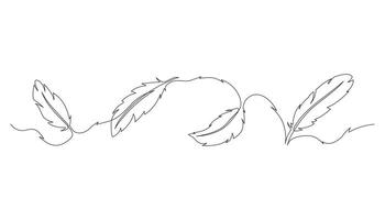 Continuous one line drawing of a feather. Minimalist bird plume or wing symbol. Editable outline. Concept for nature, flight, softness, freedom and World Animal Day. vector