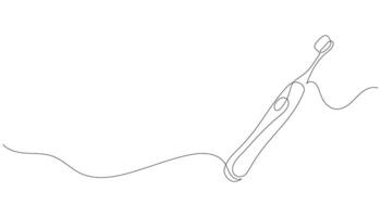 Minimalist one line drawing of an electric toothbrush. Single continuous line art for dental care, personal hygiene, bathroom icon. Editable outline illustration. vector