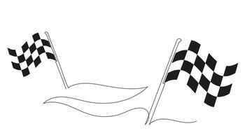 Continuous one line drawing of checkered racing flag waving in the air. Minimalist design symbolizing finish line, victory, speed, motorsport, and racing competition. vector