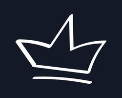 Doodle Chalked Crown on black background. Children outline Diadem. Hand drawn Royal tiara. Glory, throne, majesty. Linear element of Royalty. Comic. Isolated drawing on chalkboard. illustration vector