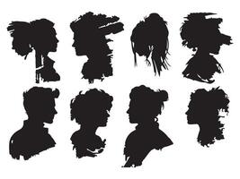 Set of Human Head Silhouettes with Various Expressions vector