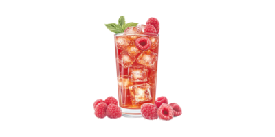 Refreshing Raspberry Iced Beverage With Ice Cubes And Mint Leaves Isolated On Transparent Background png