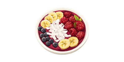 Acai Bowl With Fresh Fruits And Coconut Toppings. Healthy Breakfast And Superfood Nutrition Isolated On Transparent Background png