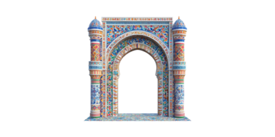 Colorful Islamic Archway With Intricate Tile Patterns. Cultural Heritage And Architectural Design Isolated On Transparent Background png