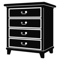 Elegant Black Four-Drawer Chest of Drawers, Classic Bedroom Furniture, Simple Silhouette, Minimalist Design, Stylish Storage Solution vector