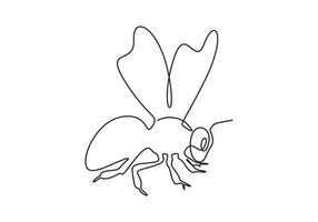 Honey bee continuous one line drawing. Bee single line outline graphic illustration vector