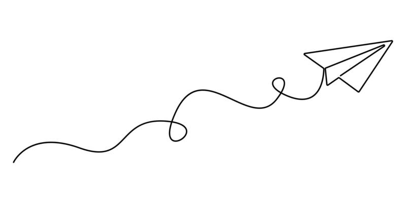 Paper Airplane continuous line drawing isolated on white background graphic illustration