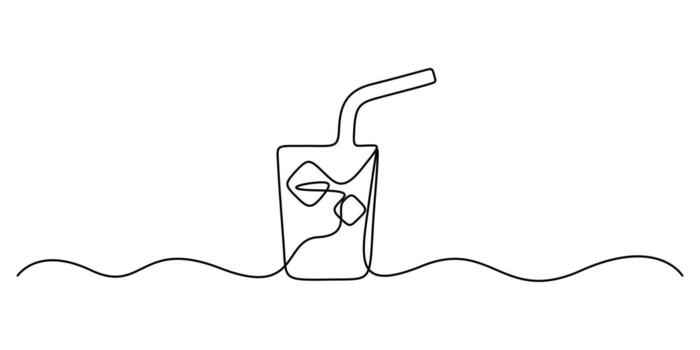 continuo uno línea dibujo de un lowball vaso con hielo cubitos y chapoteo efecto en minimalista negro y blanco estilo gráfico ilustración vector