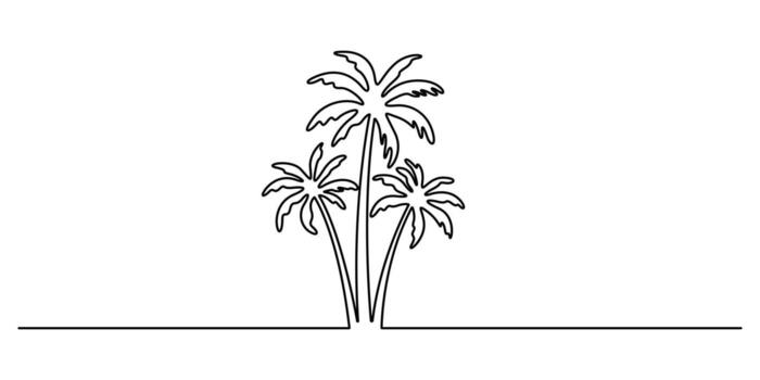 Palm Tree continuous single line drawing. Tropical tree sign in simple linear style. Graphic illustration vector