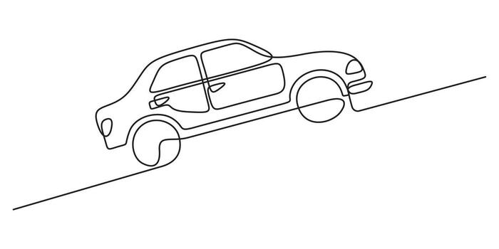 Abstract small car continuous one line drawing style illustration. Minimalist black linear sketch isolated on white background, Graphic illustration vector