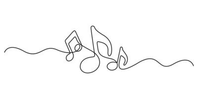 One line art music note sketch illustration. Abstract music notes song sound concept outline, Treble clef continuous one line drawing, Music sign in simple linear style. Graphic illustration vector
