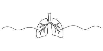 Continuous one line drawing of human lungs. Single line human anatomical of lungs . Doodle one line graphic illustration vector