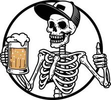 Skull with Beer Thumbs Up vector