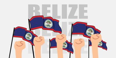 hand with flag of the Belize or Belize independence day illustration of Belize flag with gray background banner or greeting card vector