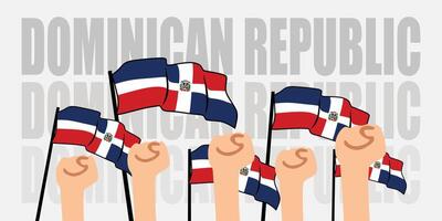 hand with flag of the Democratic Republic or Democratic Republic independence day illustration of Democratic Republic flag with gray background banner or greeting card vector