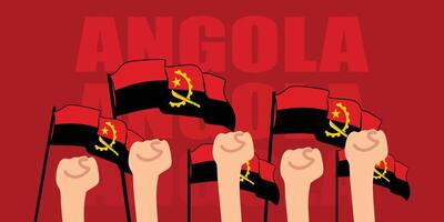hand with flag of the Angola or Angola independence day illustration of Angola flag with red background banner or greeting card vector