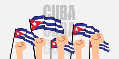 hand with flag of the Cuba or Cuba independence day illustration of Cuba flag with gray background banner or greeting card vector
