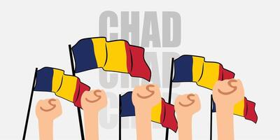 hand with flag of the Chad or Chad independence day illustration of Chad flag with gray background banner or greeting card vector