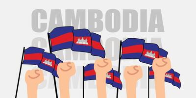 hand with flag of the Cambodia or Cambodia independence day illustration of Cambodia flag with gray background banner or greeting card vector