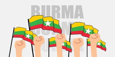 hand with flag of the Burma or Burma independence day illustration of Burma flag with gray background banner or greeting card vector