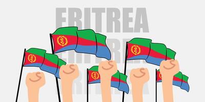 hand with flag of the Eritrea or Eritrea independence day illustration of Eritrea flag with gray background banner or greeting card vector