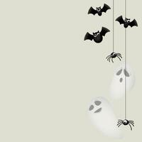 3D Halloween ghost, bats and spider on gray square background graphic illustration have blank space. vector