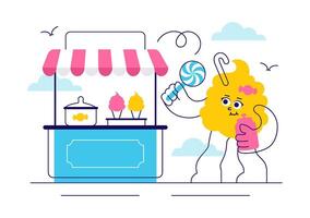 Dessert stand with ice cream and candy vector