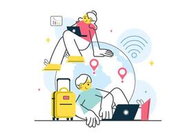 Digital nomads working online while traveling vector
