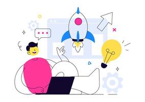 Person brainstorming with illustration elements vector