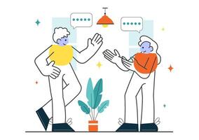 Engaging Online Chat Illustration with People Talking and Listening in a Mobile App Scene vector
