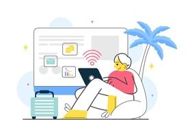 Lifestyle of Digital Nomads Design Featuring Travelers Working Online During Their Holiday Adventures vector