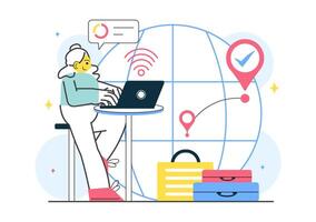 Global Remote Working Lifestyle Showing Young Professionals Traveling While Staying Productive vector