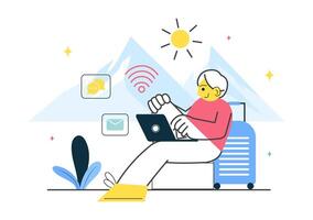 Digital Nomad Life Illustration with People Freelancing Remotely from Tropical and Urban Locations vector