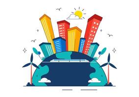 Celebrating World Cities Day with a vibrant illustration showcasing sustainable urbanization and tall building designs vector