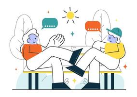 Friendly Conversation and Audience Listening on Mobile Social Media in Flat Illustration vector