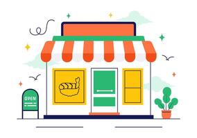 Traditional Japanese Sushi Bar with Sashimi, Maki Rolls, and Soy Sauce in Flat Illustration vector