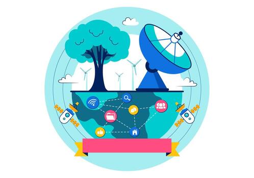 Telecommunication and Society Concept for World Development Information Day in Flat Style Background vector