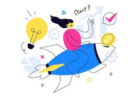 Product Innovation and Goal Achievement in a Business Startup Illustration vector