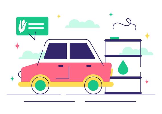 Flat Cartoon Showing the Life Cycle of Biofuel Energy with Green Barrels and Eco-Friendly Resources