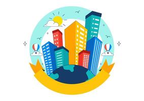 Dynamic art for World Cities Day, encouraging worldwide participation in sustainable urban planning and cityscape views vector