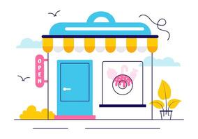 Illustration of a Confectionery Shop with Delicious Bakery Treats and Desserts in Cartoon Background vector