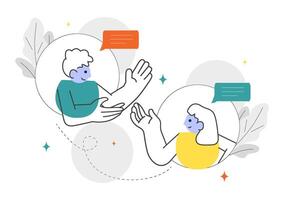 Cartoon of Mobile Social Networking with Conversation and Audience Reactions vector