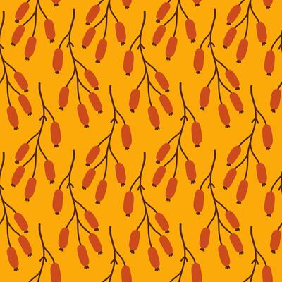 Autumn berry seamless pattern. Fall isolated berries on yellow background. Square repeat pattern flat design for fall season.