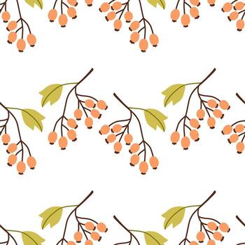 Simple autumn berry seamless pattern. Fall isolated berries on white background. Square repeat pattern flat design for fall season. vector