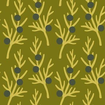 Autumn berry seamless pattern. Fall isolated berries on dark green background. Square repeat pattern flat design for fall season. vector