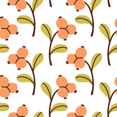 Autumn simple berry seamless pattern. Fall isolated berries on white background. Square repeat pattern flat design for fall season.