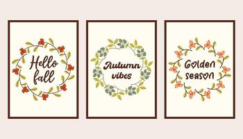 Autumn vibes. Autumn simple poster set. Fall flyer doodle set. Vectical banner autumn elements. Autumn interior design poster, end of season promo template. illustration. vector
