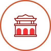 Minimalist icon of traditional east asian architecture with an outer circular border design features a distinctive shape vector