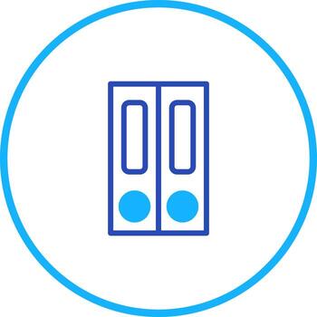 Minimalist styled blue binder icon with two round handles floating within a circular frame vector